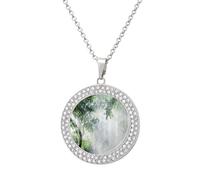 Sunlight Through The Forests Fashion Necklace Chain Round Graphic Pendant with Diamond Jewellery Silver-style