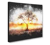 Sunlight Through the Oak Tree Paint Splash Canvas Print | Gallery Wrapped 30mm Frame Wall Art | 14x14 inches | Ready to Hang | Modern Landscape Picture | Living Room Bedroom Lounge Office