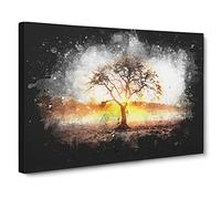 Sunlight Through The Oak Tree Paint Splash Modern Art Canvas Wall Art Print Ready to Hang, Framed Picture for Living Room Bedroom Home Office Décor, 20x14 Inch (50x35 cm)