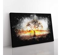 Sunlight Through The Oak Tree Paint Splash Modern Art Canvas Wall Art Print Ready to Hang, Framed Picture for Living Room Bedroom Home Office Décor, 50x35 cm (20x14 Inch)