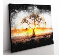 Sunlight Through the Oak Tree Paint Splash Modern Canvas Wall Art Print Ready to Hang, Framed Picture for Living Room Bedroom Home Office Décor, 50x50 cm (20x20 Inch)