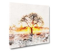 Sunlight Through the Oak Tree Watercolour Canvas Print | Gallery Wrapped 30mm Frame Wall Art | 20x20 inches | Ready to Hang | Modern Landscape Picture | Living Room Bedroom Lounge Office