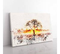 Sunlight Through The Oak Tree Watercolour Modern Canvas Wall Art Print Ready to Hang, Framed Picture for Living Room Bedroom Home Office Décor, 60x40 cm (24x16 Inch)