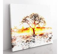 Sunlight Through the Oak Tree Watercolour Modern Canvas Wall Art Print Ready to Hang, Framed Picture for Living Room Bedroom Home Office Décor, 50x50 cm (20x20 Inch)