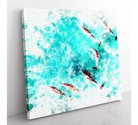 Sunlight Upon the Dolphins Watercolour Modern Canvas Wall Art Print Ready to Hang, Framed Picture for Living Room Bedroom Home Office Décor, 50x50 cm (20x20 Inch)