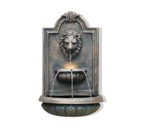 Sunlinua Garden Lion-Style Wall-Mounted Water Feature, 70cm 3-Tier Outdoor Garden Waterfall with LED Light and Electric Pump for Patio, Balcony, and Outdoor Décor, Resin (Black & Gold)