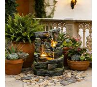 Sunlinua Grey Outdoor Water Feature - 5-Tier Cascading Resin Rock Waterfall with LED Lights for Garden, Patio, Backyard, or Porch, 60 cm H