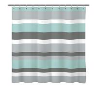 Sunlit Aqua Blue Gray Horizontal Stripes Water-Repellent Fabric Shower Curtain Set with Reinforced Metal Grommets and Rings Refreshing Striped Design Mildew Resistant Polyester Bathroom Decor
