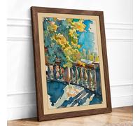 Sunlit Balcony Garden Coastal Framed Wall Art Print A1 Walnut