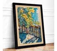Sunlit Balcony Garden Coastal Framed Wall Art Print A2 Black
