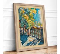 Sunlit Balcony Garden Coastal Framed Wall Art Print A4 Oak