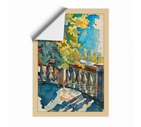 Sunlit Balcony Garden Coastal Unframed Wall Art Print A4 (29.7×21cm), Wall Decor for Living Room, Bedroom, Office & Home, Art Gift