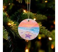 Sunlit Beach & Starfish Acrylic Christmas Ornaments - Circular Christmas Tree Decorations Ornament, Winter Holiday Keepsake Pendant for Fireplace, Mantel, Wreath Holiday Party Decor