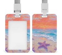 Sunlit Beach & Starfish Retractable ID Badge Holder with Lanyard - Vertical Badge Reel,Keychain Clip,Name Tag Id Card Holder Protector for Nurse Officer Teacher Security Staff Women Men