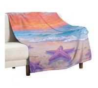 Sunlit Beach & Starfish Soft Throw Blanket for Couch Lightweight Flannel Blanket for Sofa Couch Throw Bed Warm Cozy Decorative Blankets Fall Winter Decor 40"x50"