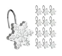 Sunlit Christmas Shower Curtain Hooks Silver Snowflakes Shower Curtain Rings, Resin, White Christmas Decor, Winter Bathroom Decoration - 12 Pack