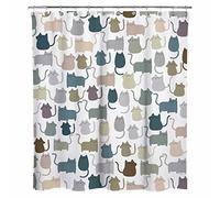 Sunlit Design Extra Long Lovely Multicoloured Cartoon Cats Fabric Shower Curtain, Cute Cats Bathroom Decoration Curtains