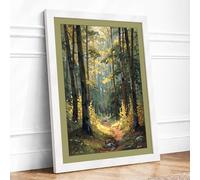 Sunlit Forest Path Scandinavian Framed Wall Art Print A2 (59.4×42cm) White, Wall Decor for Living Room, Bedroom, Office & Home, Ready to Hang, Art Gift