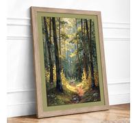 Sunlit Forest Path Scandinavian Framed Wall Art Print A4 (29.7×21cm) Oak, Wall Decor for Living Room, Bedroom, Office & Home, Ready to Hang, Art Gift