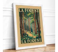 Sunlit Forest Path Vintage Framed Wall Art Print A3 (42×29.7cm) White, Wall Decor for Living Room, Bedroom, Office & Home, Ready to Hang, Art Gift