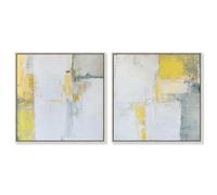 Sunlit Fragments Duo Framed Canvas Print Modern Abstract Art Set by Art Remedy, Silver Frame, 12 x 12