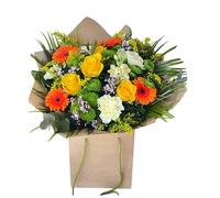 Sunlit Garden Bouquet Fresh Summer Flower Delivery with Yellow Roses, Orange Gerberas, for Birthday Celebration, Weddings, Anniversaries, Thoughtful Gift, Seasonal Arrangement, Long-Lasting.