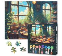 Sunlit Garden Cafe Jigsaw Puzzles 1000 Piece for Adults 27.5"X19.7" Cozy Afternoon Tea Scene French Countryside Bistro Puzzle Game Nostalgic Gourmet Dessert Art Home Kitchen Decor