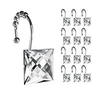 Sunlit Luxury Design Square Clear Diamond Crystal Gem Bling with Glide Balls Shower Curtain Hooks, Rust Proof Metal Rhinestones Glam Shower Curtain Rings-12 Pack,1.5 x 1.5 inches