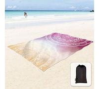 Sunlit Mandala Design Silky Soft Sand Free Beach Blanket Sandproof Mat with Corner Pockets and Mesh Pocket 215 x 183 cm for Beach Party, Travel, Camping and Outdoor Music Festival, Purple Orange