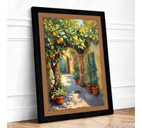 Sunlit Mediterranean Alley Coastal Framed Wall Art Print A2 (59.4×42cm) Black, Wall Decor for Living Room, Bedroom, Office & Home, Ready to Hang, Art Gift