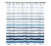 Sunlit Ombre Blue Textured Slubbed Fabric Shower Curtain, Blue and White Stripe Shower Curtains for Bathroom Decoration, Wave Striped Bathroom Curtains, 71x71 (SC001)