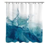 Sunlit Ombre Teal Abstract Textured Slubbed Fabric Shower Curtain, Watercolor Gradient Waves Shower Curtains for Bathroom Decoration, 71x71, Turquoise (SC001)