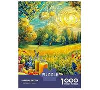 Sunlit Picnic 1000-Piece Recycled Cardboard Starry Night Field Puzzle, Educational Decompression, Personalised Gift, Wall Decor & Family Holidays 38x26cm/1000pcs