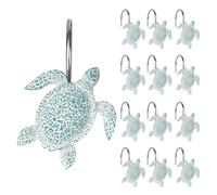 Sunlit Sea Turtles Decorative Shower Curtain Hooks, Aqua Blue Ocean Creatures Coastal Shower Curtain Rings, Resin, Nautical Bathroom Decoration Beach Shower Curtain Hooks-12 Pack