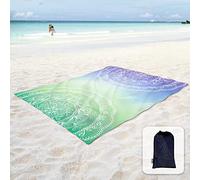Sunlit Silky Soft 106"x81" Boho Sand Proof Beach Blanket Sand Proof Mat with Corner Pockets and Mesh Bag for Beach Party, Travel, Camping and Outdoor Music Festival, Blue Violet Sea Green Mandala