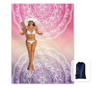 Sunlit Silky Soft 106"x81" Boho Sand Proof Beach Blanket Sand Proof Mat with Corner Pockets and Mesh Bag for Beach Party, Travel, Camping and Outdoor Music Festival, Purple and Red Mandala