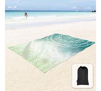 Sunlit Silky Soft Boho Sand Proof Beach Blanket Sand Proof Mat with Corner Pockets and Mesh Bag 6 x 7 Inches for Beach Party, Travel, Camping and Outdoor Music Festival, Tiffany Green Mandala