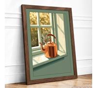 Sunlit Teapot Coastal Framed Wall Art Print A4 (29.7×21cm) Walnut, Wall Decor for Living Room, Bedroom, Office & Home, Ready to Hang, Art Gift
