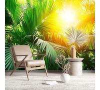 Sunlit Tropical Palm Forest Wall Mural, Large Vivid Full Wall Wall Art, Custom Size Self-Adhesive Wallpaper, Removable Wallpaper for Living Room