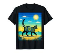 Sunlit Walk Black Cat Colorful Ocean Sky Art Gift T-Shirt