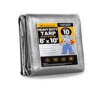 SUNLITAP 10 Mil Heavy Duty Waterproof Tarps, 8x10 Ft Finished Size Tarps, Premium Tarp with Metal Grommets & Reinforced Edge, Multipurpose Thick Poly Tarp for Car, Boat, Roof, Camping - Silver