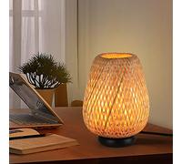 SUNLLOK Bmaboo Table Lamp with Metal Base, Vintage Rattan Cage Lampshade Small Nightstand Desk Lamp, Industrial Reading Bedside Desk Light Decor for Living Room, Kids Room, Ktichen Island, Bedroom
