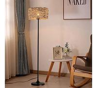 SUNLLOK Boho Rattan Floor Lamp for Living Room, Industrial Bamboo Lampshade Standing Lamp with Foot Switch, Modern Black Woven Tall Floor Light for Kitchen Island, Bedroom, Office (Retro)