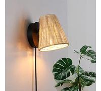 SUNLLOK Hand Woven Bamboo Wall Sconces for Kitchen Island, Plug in Rotate Hanging Wicker Wall Lamp, Rattan Basket Bamboo Wall Light Fixture for Kitchen Island, Living Room, Restaurant