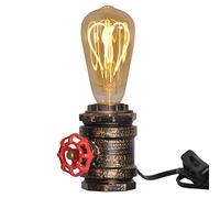 SUNLLOK Industrial Steampunk Table Lamp Antique Holder - Mid Century Rustic Retro Red Faucet Small Gold Desk Lamp Base - Vintage Bedside Pipe Table Light for Living Room Bedroom (Metal, E27 Base)