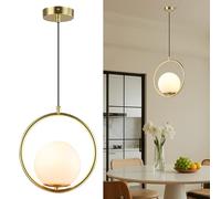 SUNLLOK Modern Pendant Lamp with Globe Round Ball Design, Gold Metal Base Chandelier Hanging Lamp Rustic, Vintage Ceiling Light Decoration for Indoor Living Room Restaurant Bedroom