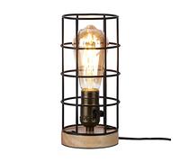 SUNLLOK Modern Small Cage Desk Lamp with Wood Base - Mid Century Vintage Rustic Edison Standing Table Lamp Antique Holder - Industrial Bedside Night Light Decoration for Living Room Bedroom
