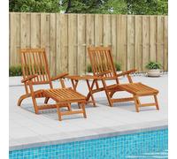 Sunlounger 2pc Foldable Solid Acacia Wood Natural 55x146x91cm Oiled Recliner Set