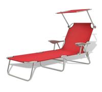 Sunlounger Red Powder-Coated Steel Oxford Fabric 58x189cm Foldable Canopy 120kg