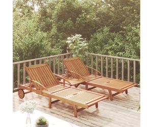 Sunlounger Set 2pcs Solid Acacia Wood Natural Finish 200x68cm Foldable Patio &TB